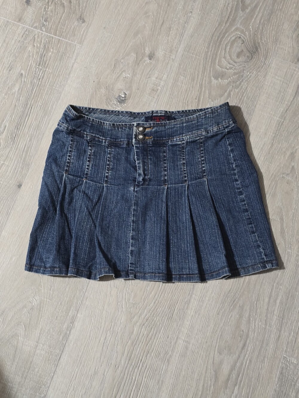 Dark Blue Pleated Denim Midi Skirt